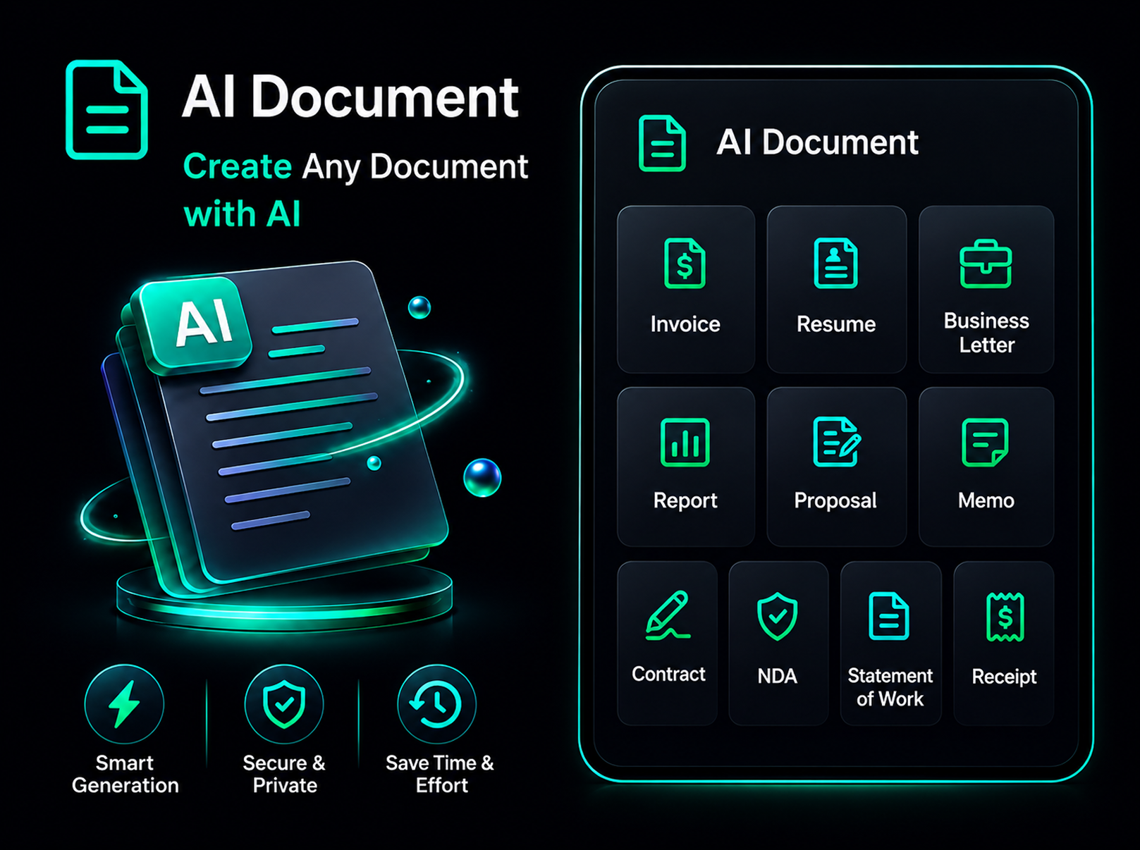 The AI Document tool with invoice, resume, contract and report templates