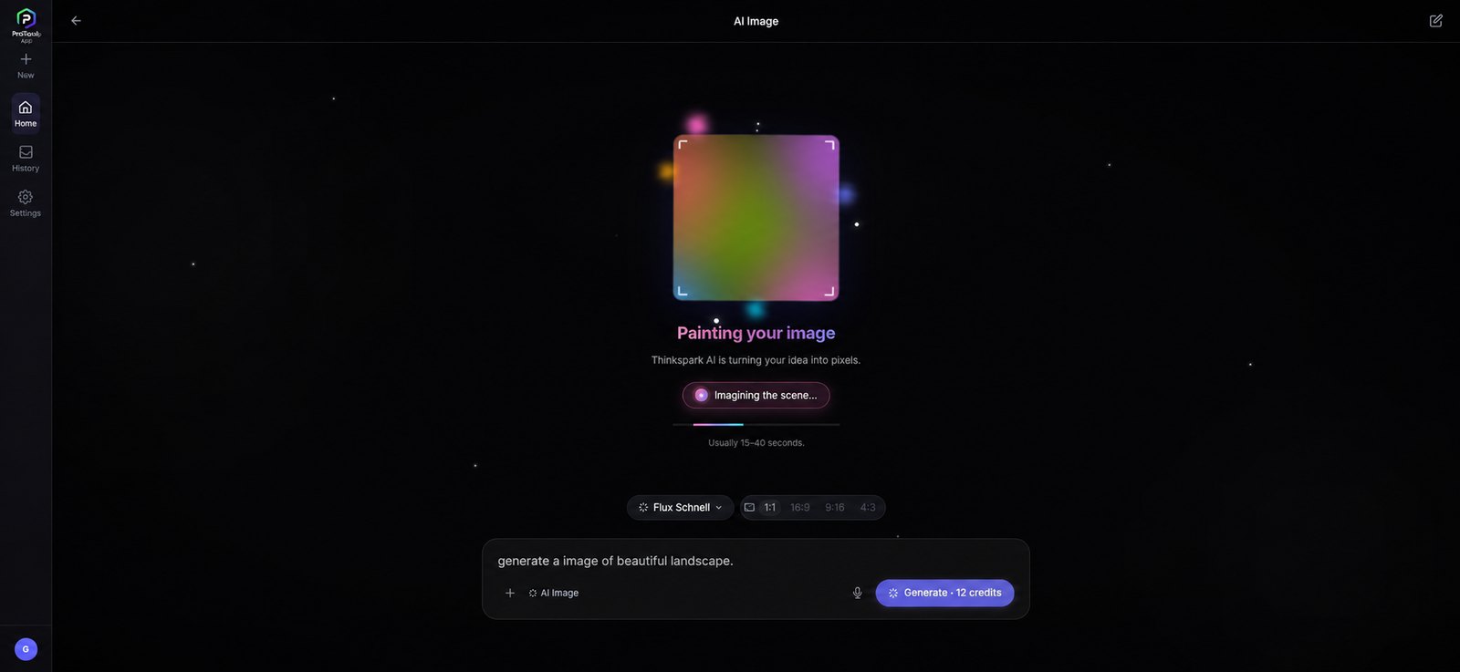 Generating an image from a prompt, showing the credit cost