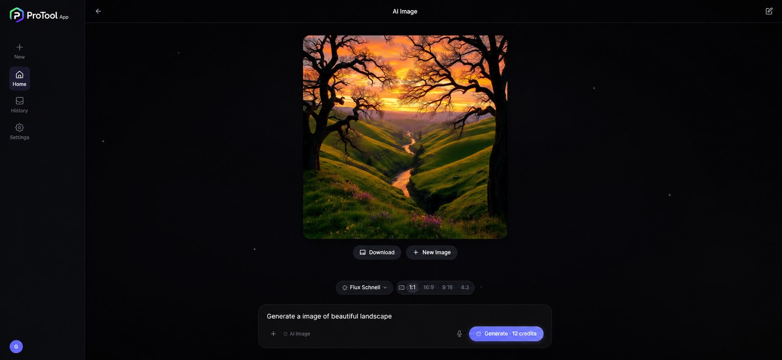 The finished image with download and new image actions